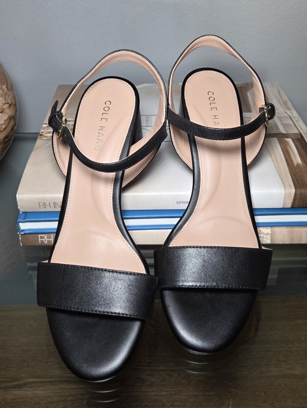 Cole Haan Women's Black Leather Open-Toe Slingback Sandals